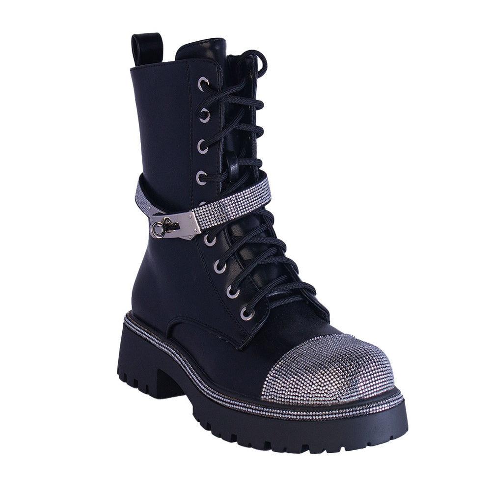 Europeon Union Women Black Leather * Glitter Half Boot #2344