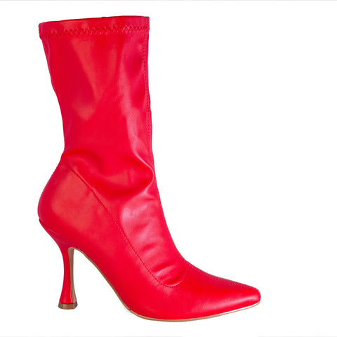 Europeon Union Women Red Leather Half Boot #2365