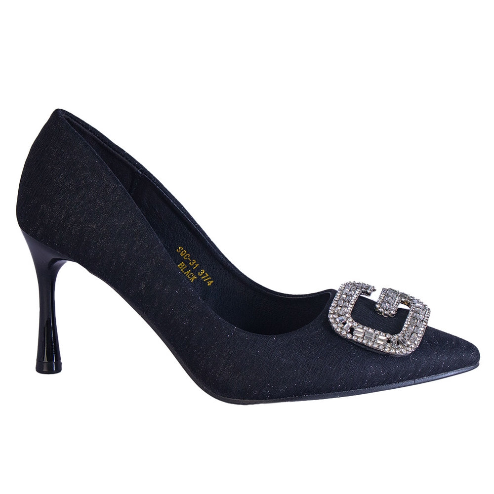 Europeon Union Women Black Satin Heels #2369