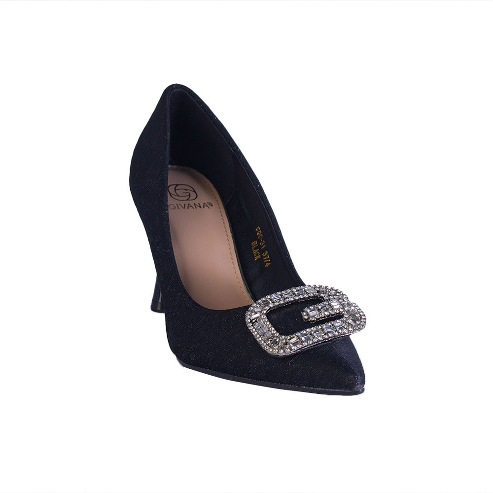 Europeon Union Women Black Satin Heels #2369