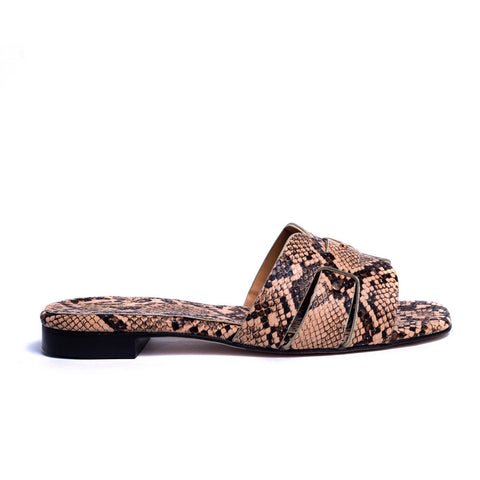 Turkish Women Beige Leather Slipper #0236