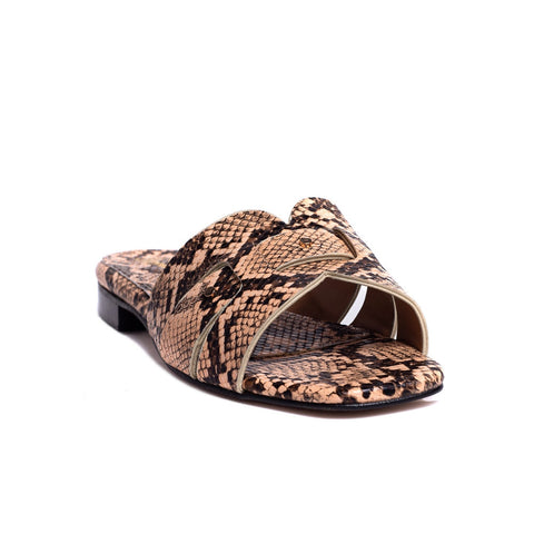 Turkish Women Beige Leather Slipper #0236