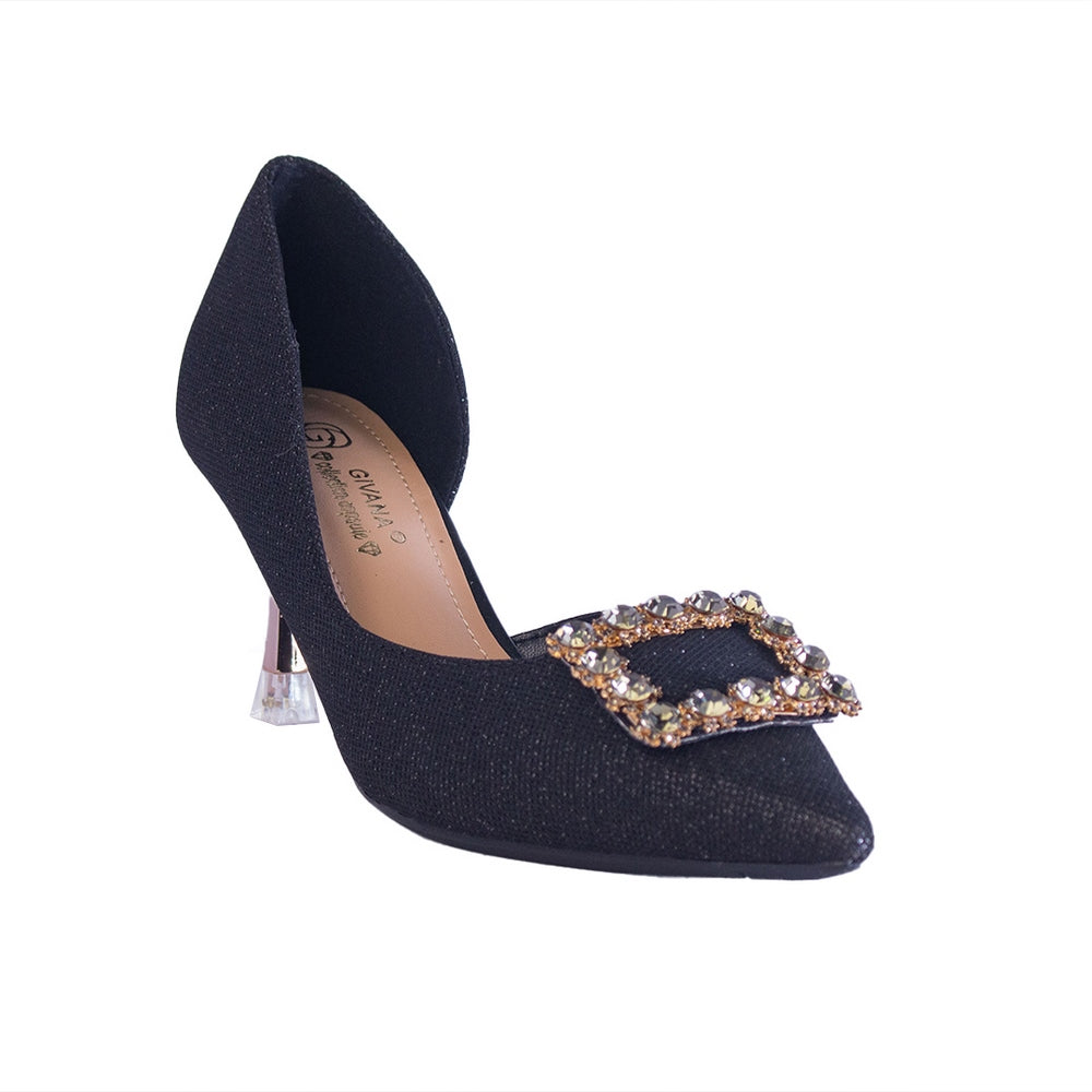 Europeon Union Women Black Glitter Heels #2396