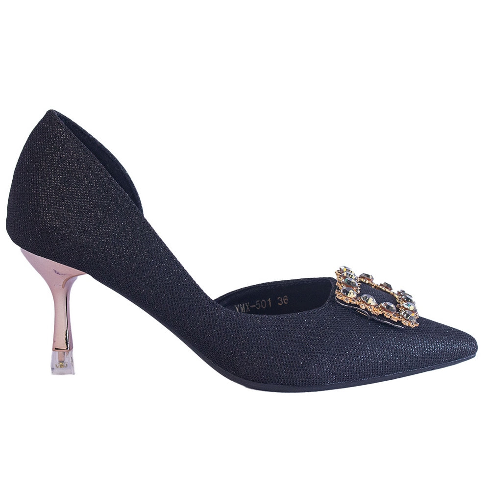 Europeon Union Women Black Glitter Heels #2396