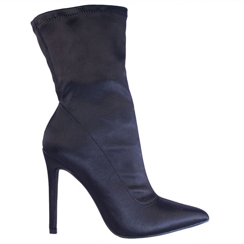 Europeon Union Women Black Satin Heels #2399