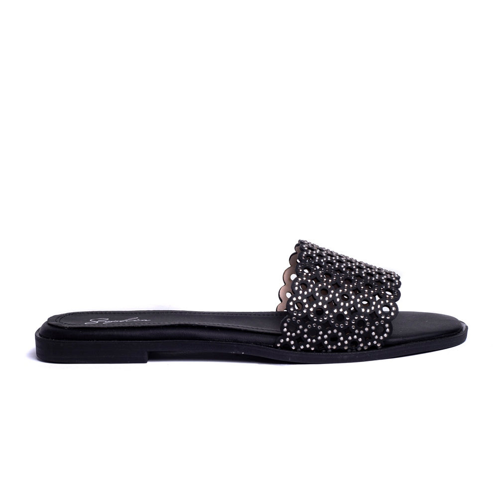 Turkish Women Black Leather Slipper #0239