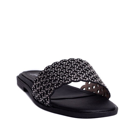 Turkish Women Black Leather Slipper #0239