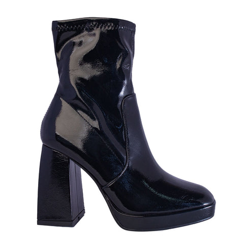 Europeon Union Women Black Vernis Leather Half Boot #2438