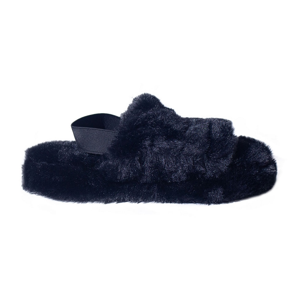 Europeon Union Women Black Fur Slipper #2445