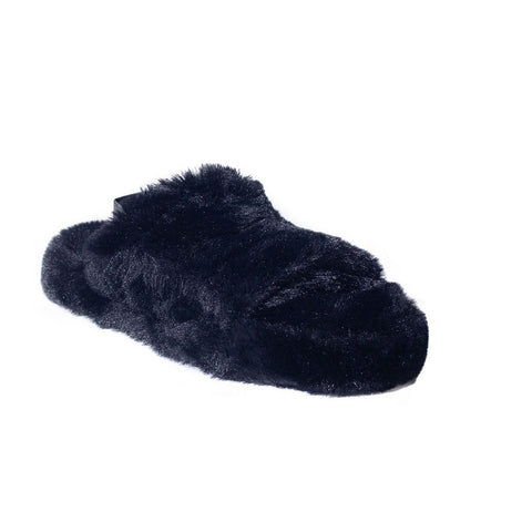 Europeon Union Women Black Fur Slipper #2445