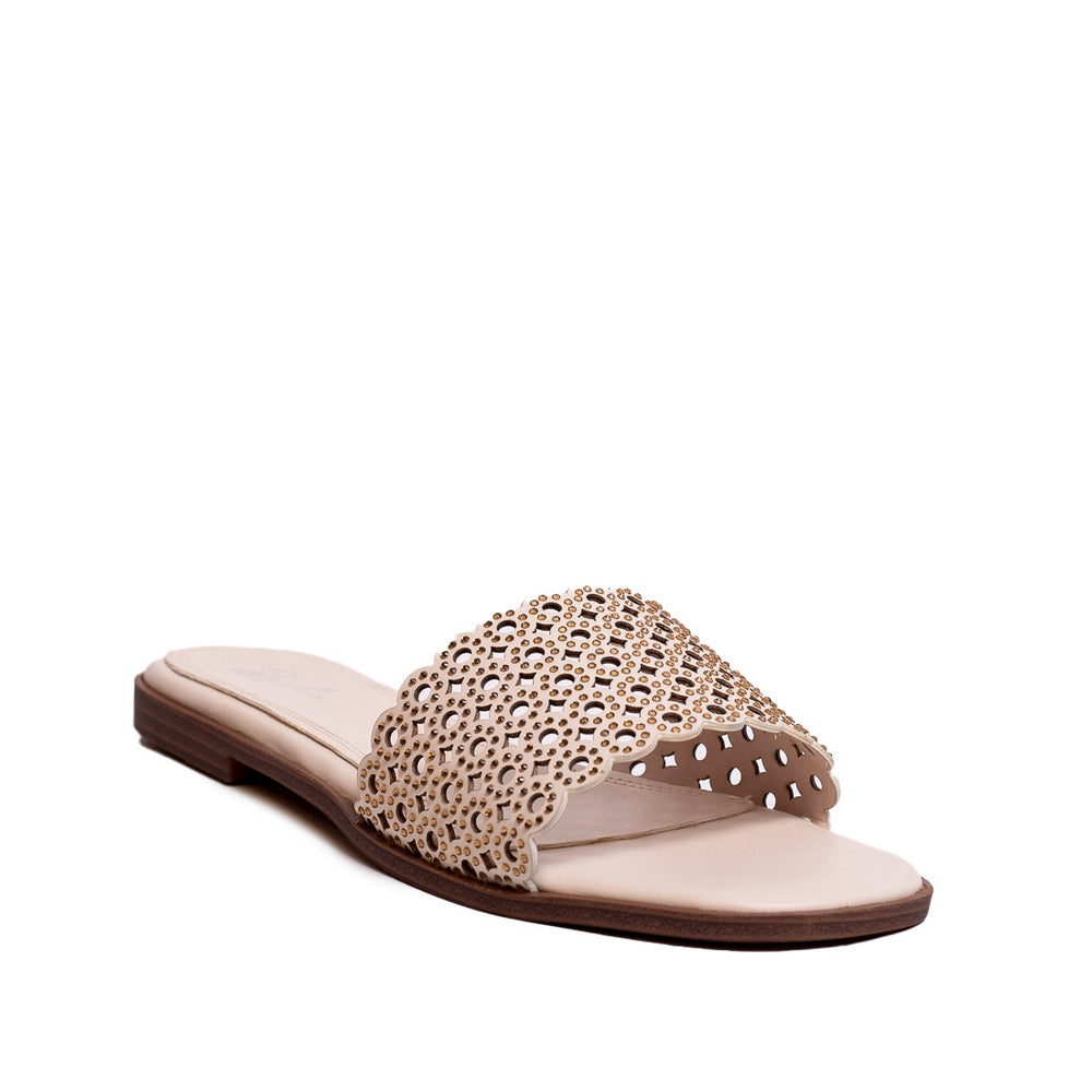 Women Beige Leather Slipper #0244