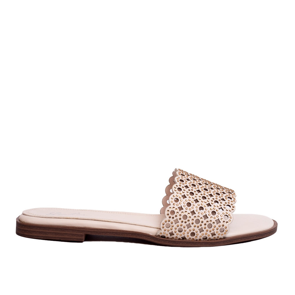 Women Beige Leather Slipper #0244