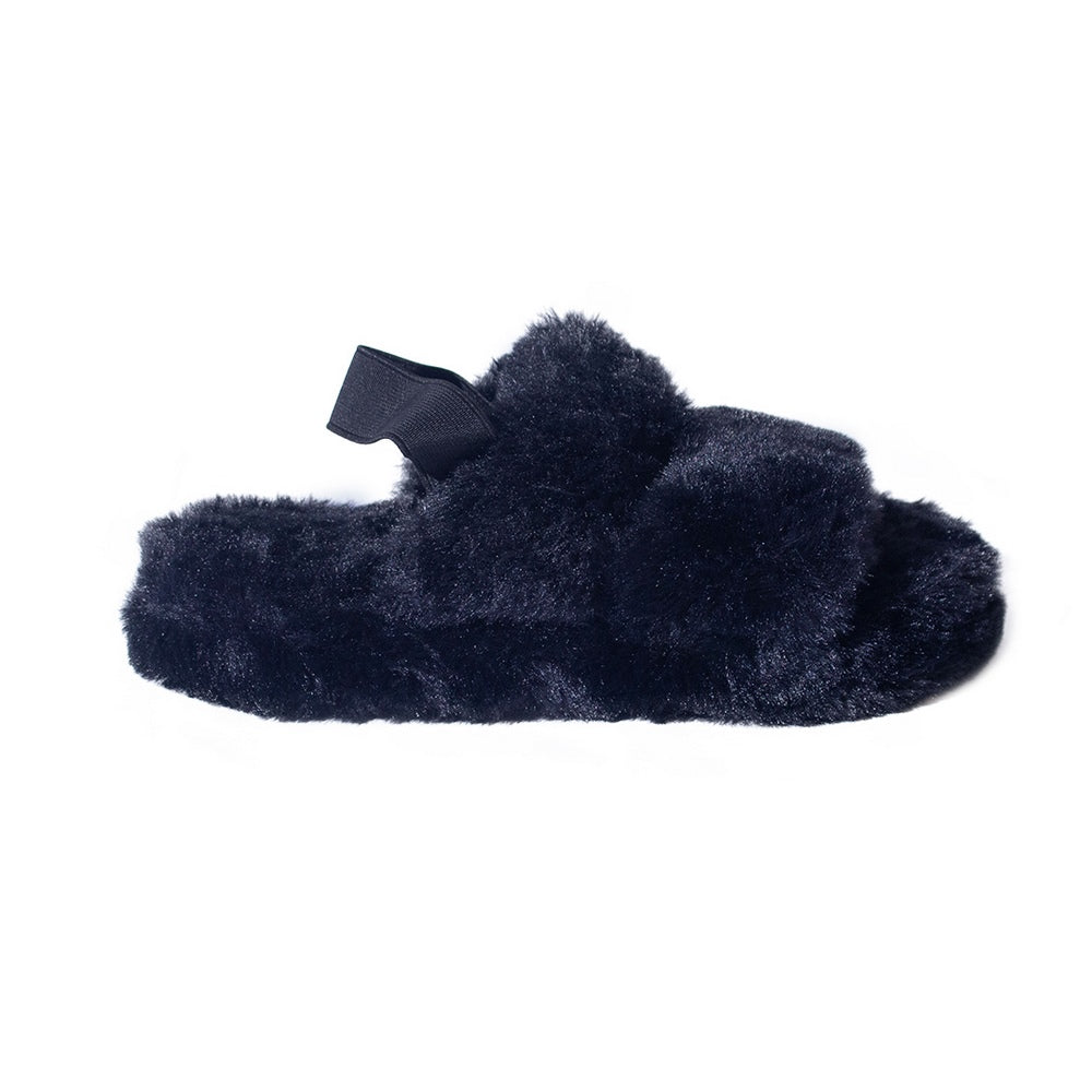 Europeon Union Women Black Fur Slipper #2454