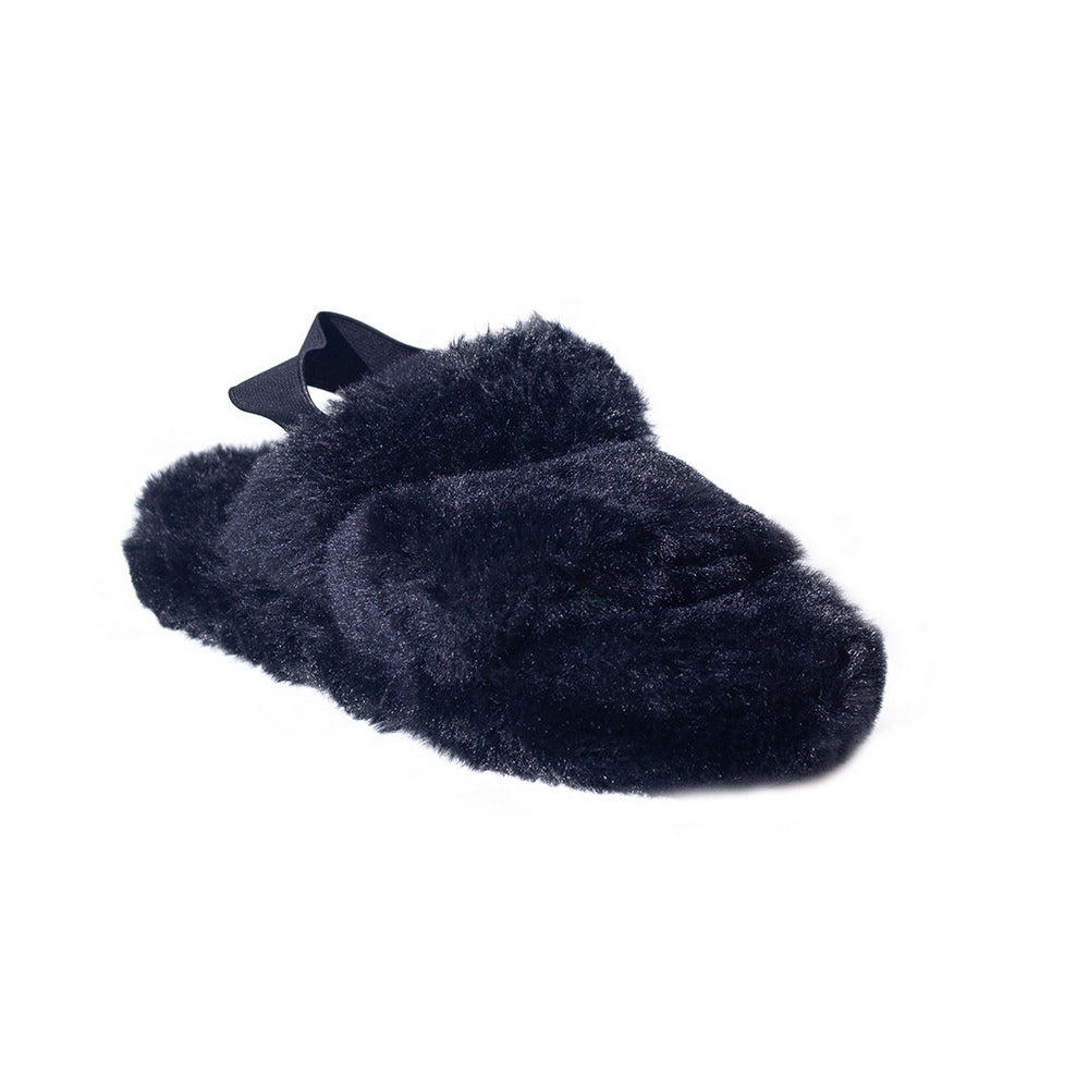 Europeon Union Women Black Fur Slipper #2454