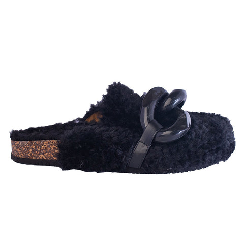 Europeon Union Women Black Fur Slipper #2455