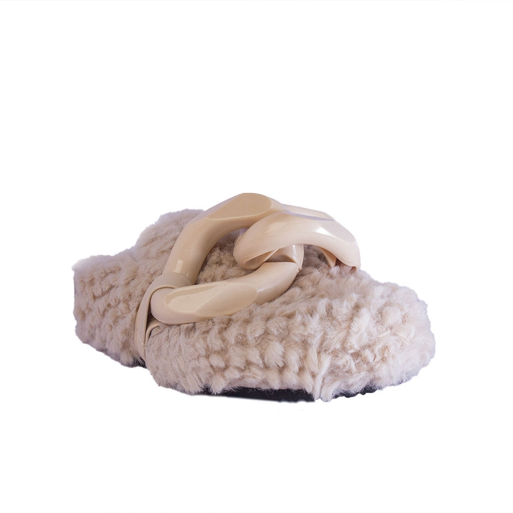 Europeon Union Women Beige Fur Slipper #2456