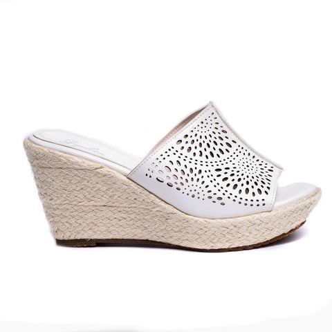 Turkish Women White Leather Wedges #0247