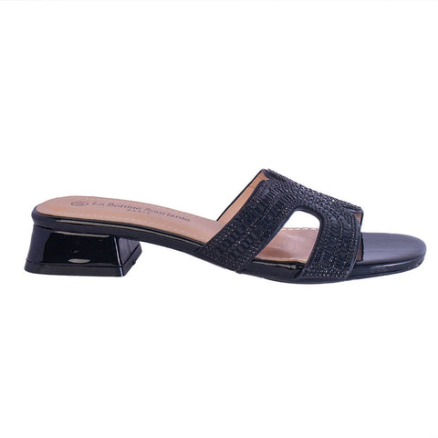 Europeon Union Women Black Leather Slipper #2492