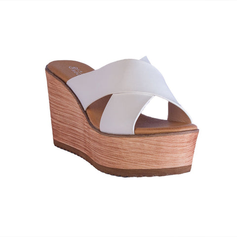 Europeon Union Women White Leather Wedges #2496