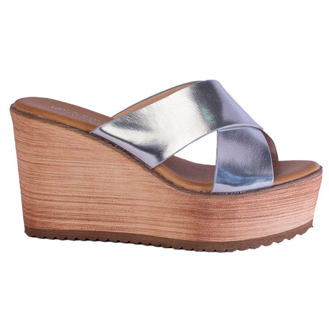 Europeon Union Women Silver Leather Wedges #2497