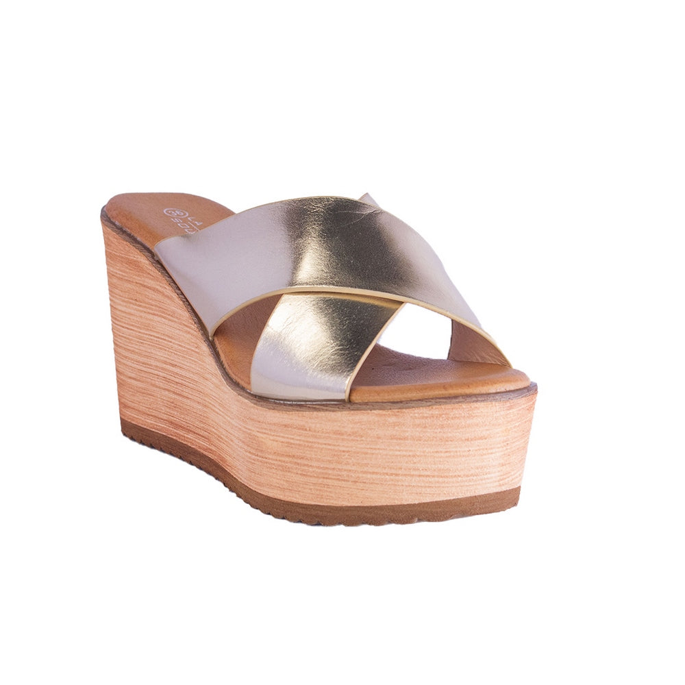 Europeon Union Women Gold Leather Wedges #2499