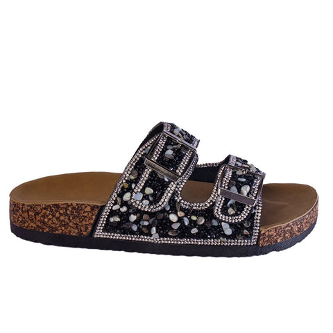 Europeon Union Women Black Glitter Slipper #2536