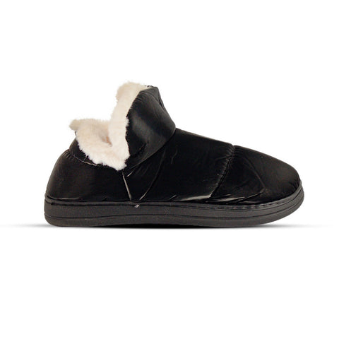 Europeon Union Women Black Fur Winter Slipper #2563