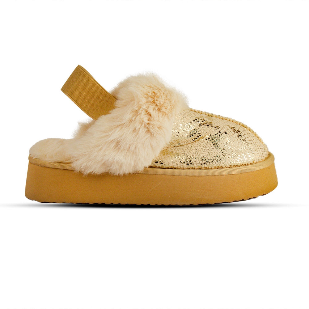 Europeon Union Women Gold Fur Winter Slipper #2564