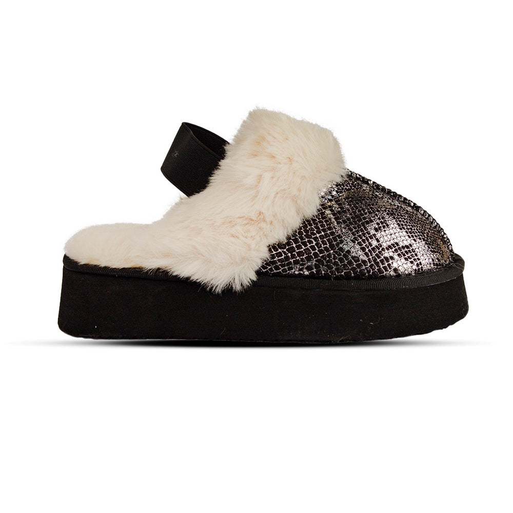 Europeon Union Women Black Fur Winter Slipper #2565