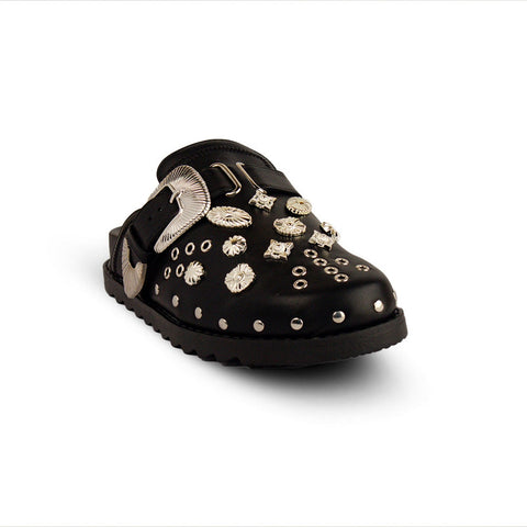 Europeon Union Women Black Leather  Slipper #2571