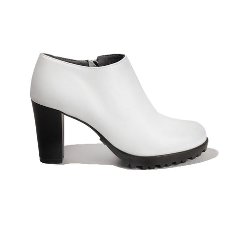 Women White Leather Heels #2620