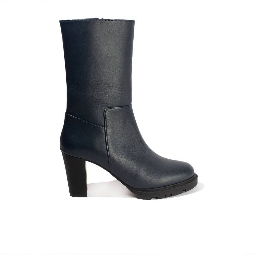 Women Dark Blue Leather Half Boot #2637