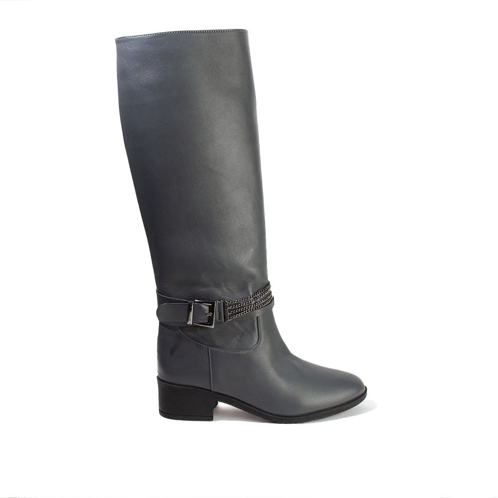 Women Grey Leather Boot #2658