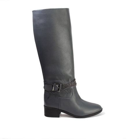 Women Grey Leather Boot #2658