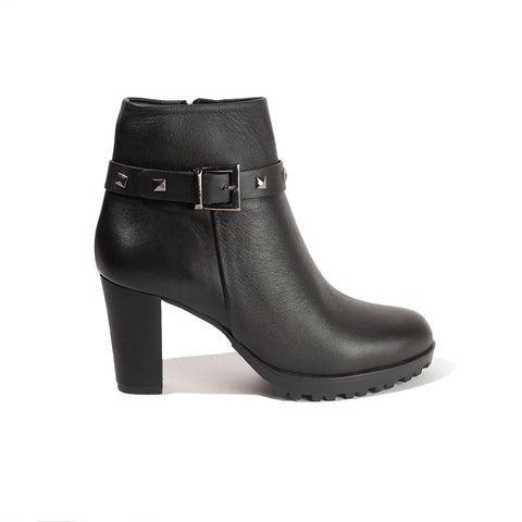 Women Black Leather Half Boot #2662