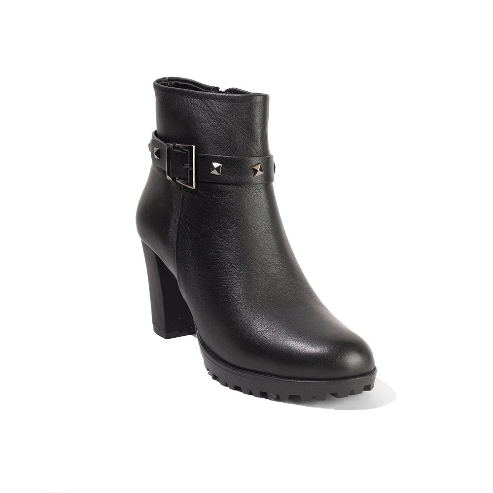 Women Black Leather Half Boot #2662