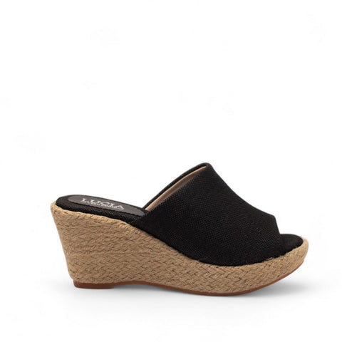 Women Black LINEN Wedges #2712