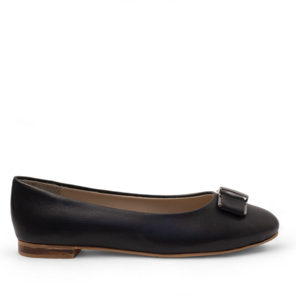 Women Black Leather Ballerina #2761