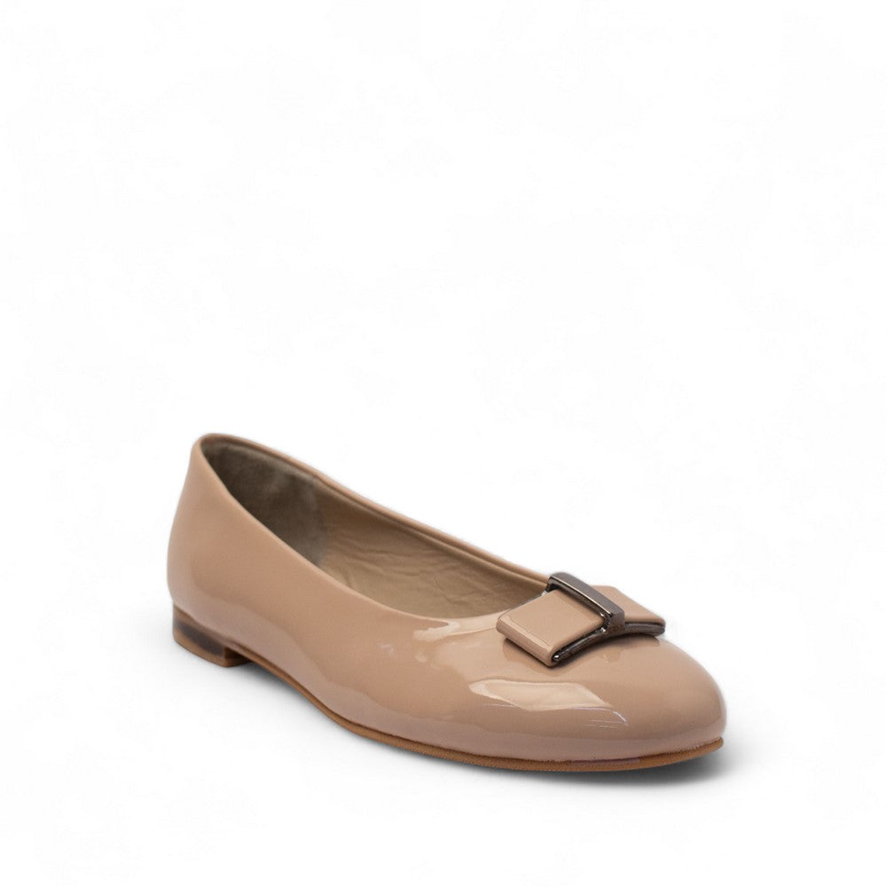 Women Beige Vernis Leather Ballerina #2763