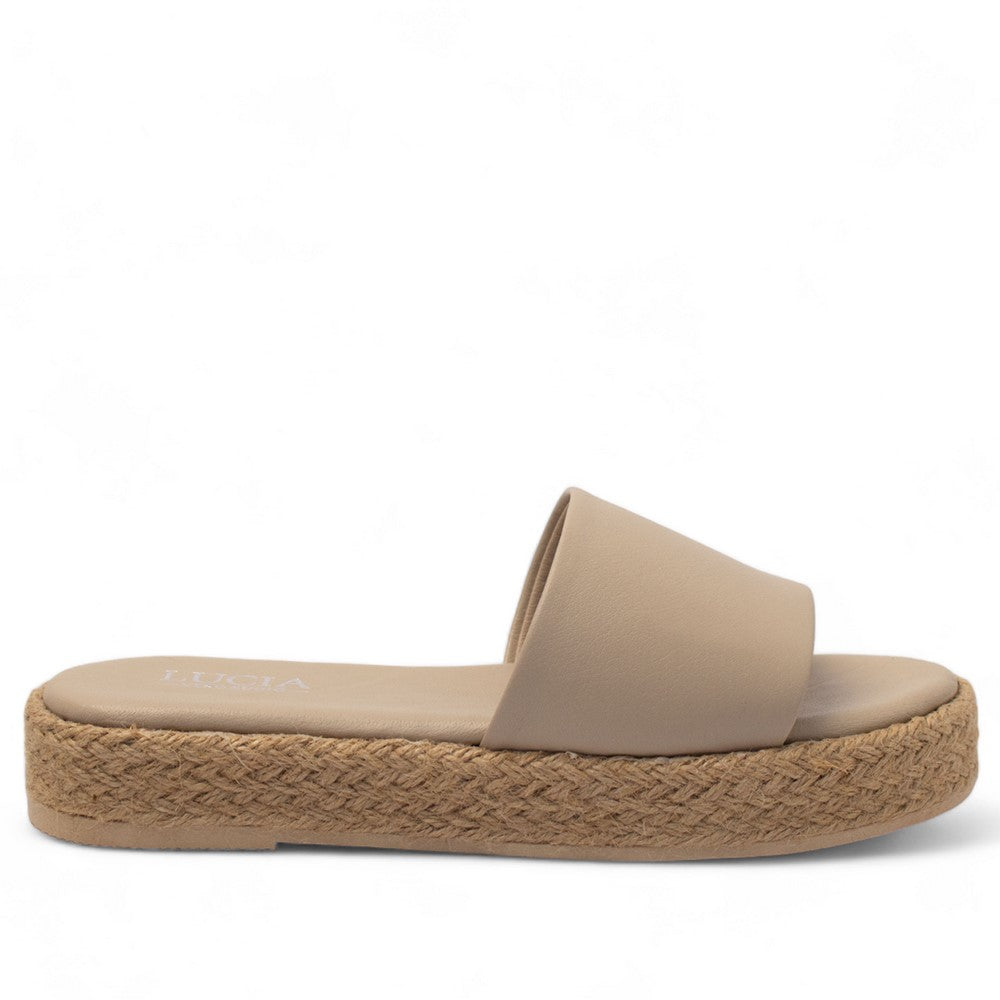 Women Beige Leather Slipper #2772