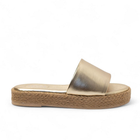 Women Gold Leather Slipper #2774