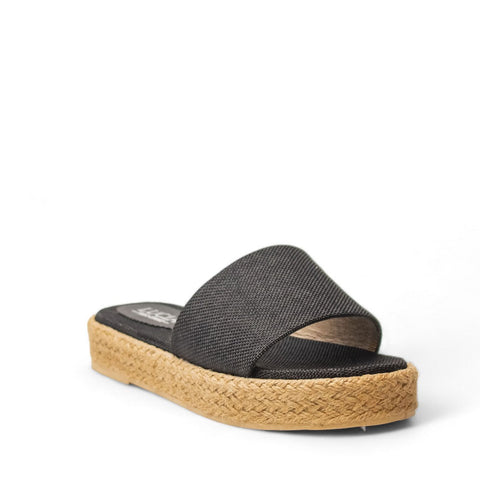 Women Black Linen Slipper #2776