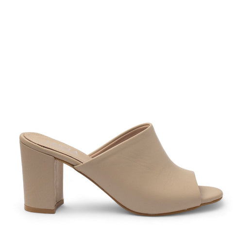 Women Beige Leather Heels #2779