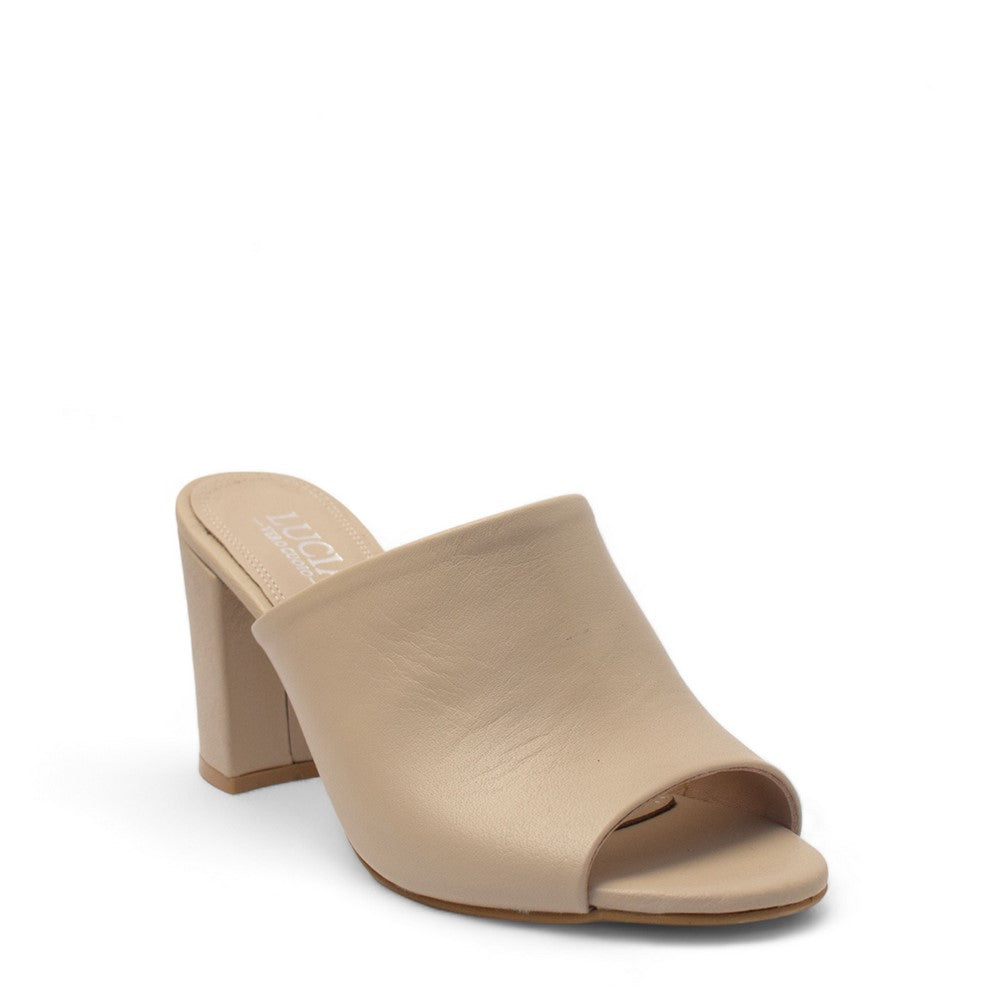 Women Beige Leather Heels #2779