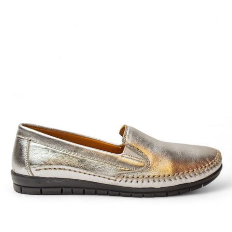 Women Silver Leather Espadrilles #2793