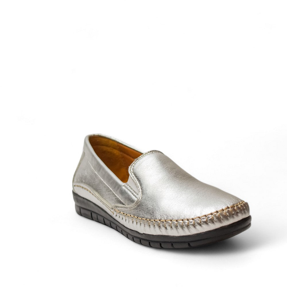 Women Silver Leather Espadrilles #2793