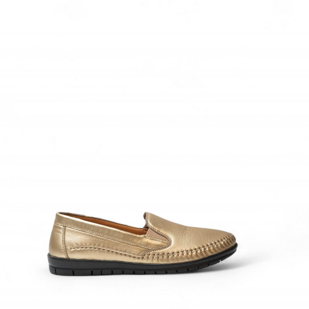 Women Gold Leather Espadrilles #2794