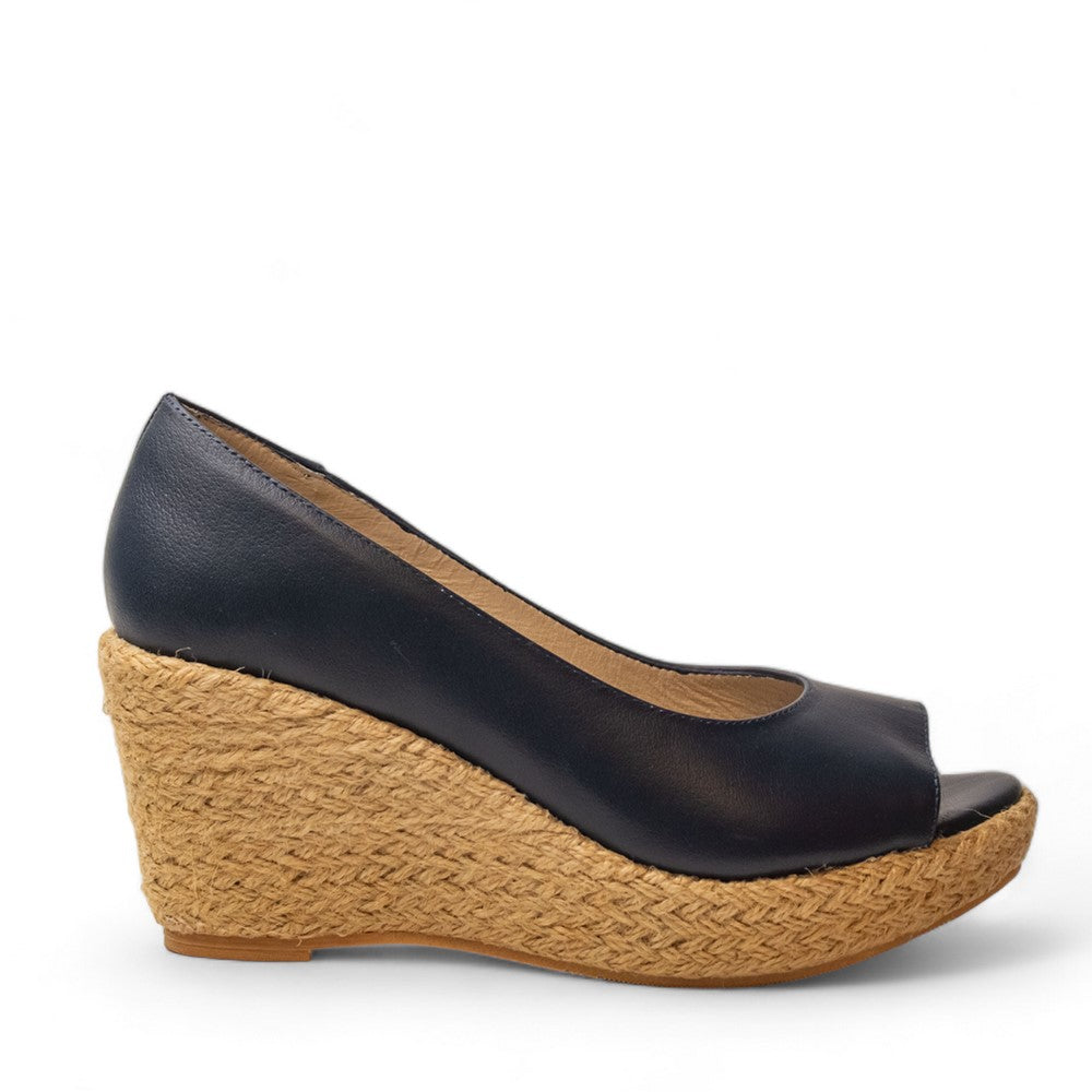 Women Dark Blue Leather Wedges #2908