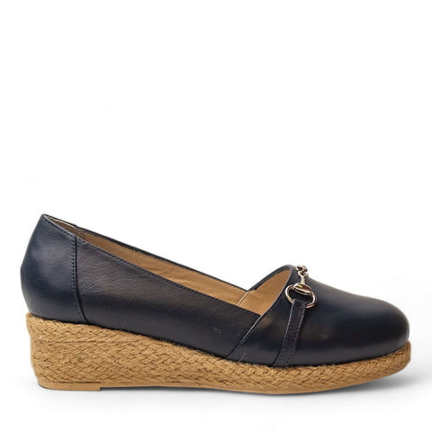 Women Dark Blue Leather Wedges #2916