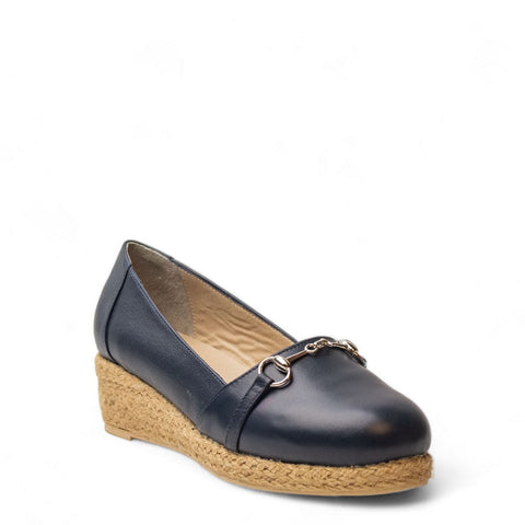 Women Dark Blue Leather Wedges #2916